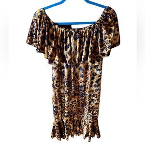 Lularoe 2X leopard print velvet Cici dress. NWT . Mermaid hem,off or on shoulder